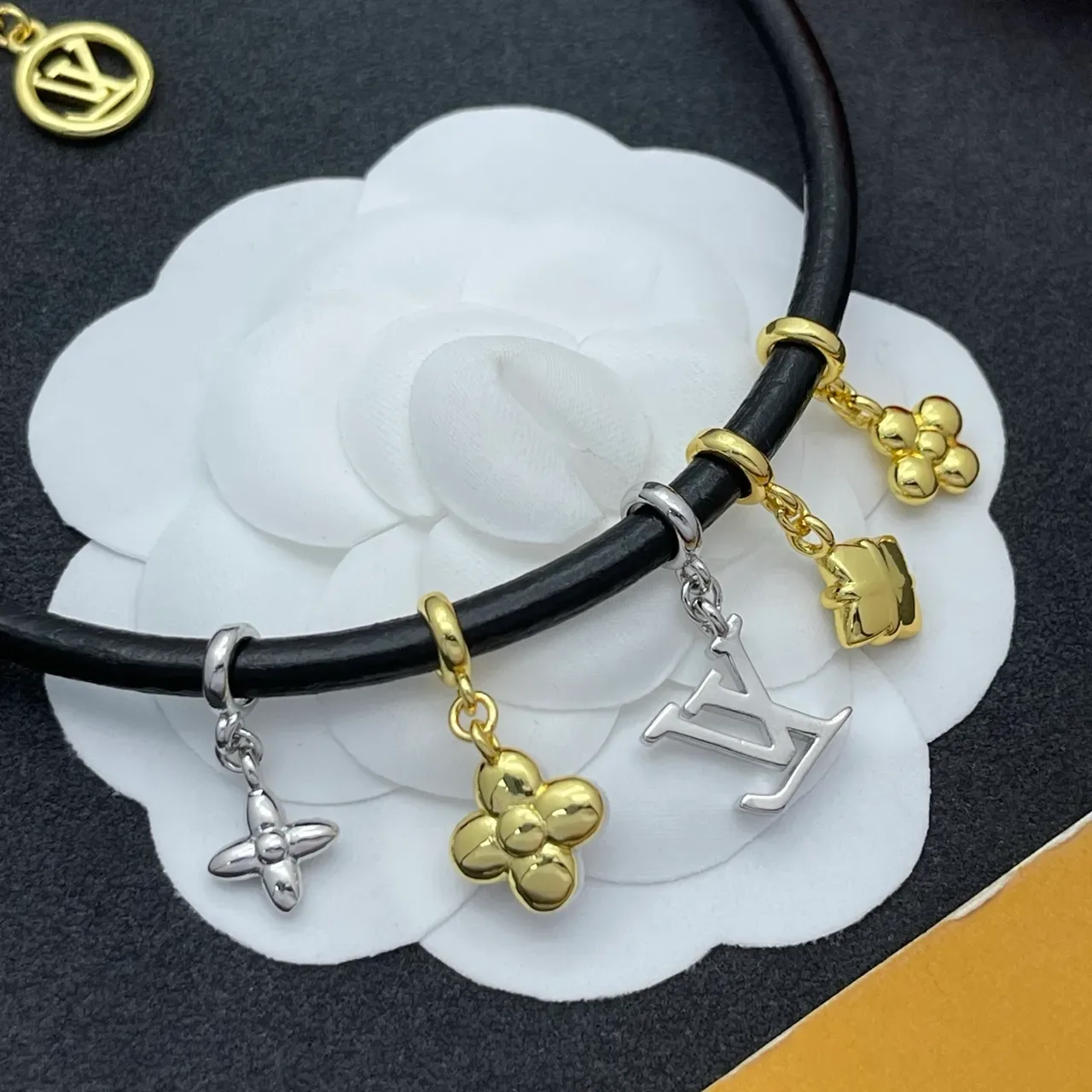 Louis Vuitton Black Gold Cord Multi-Charm Bracelet 3