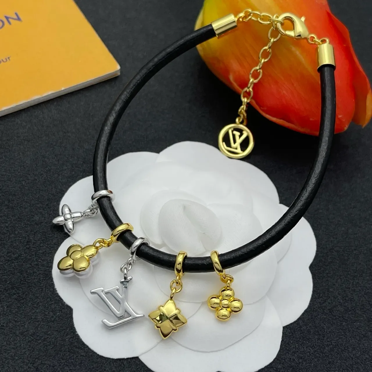Louis Vuitton Black Gold Cord Multi-Charm Bracelet 4