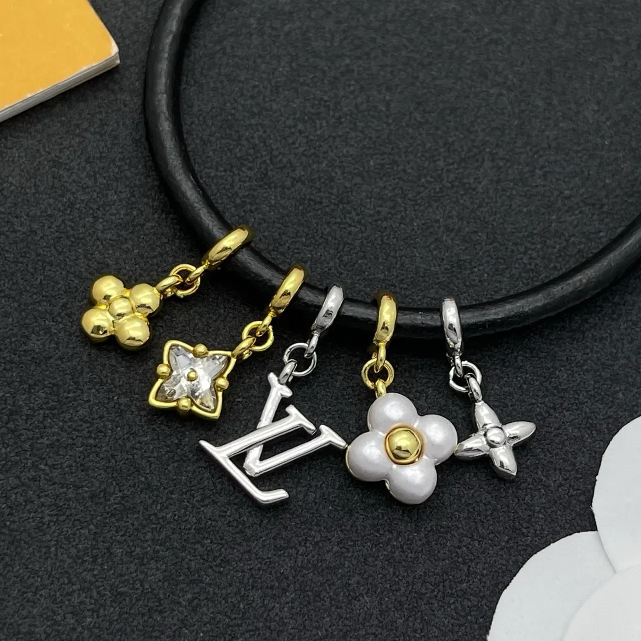 Louis Vuitton Black Gold Cord Multi-Charm Bracelet 6