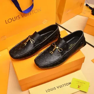 Louis Vuitton काला सोने का एम्बॉस्ड मोनोग्राम चमड़ी की बकल हार्डवेयर लूफर