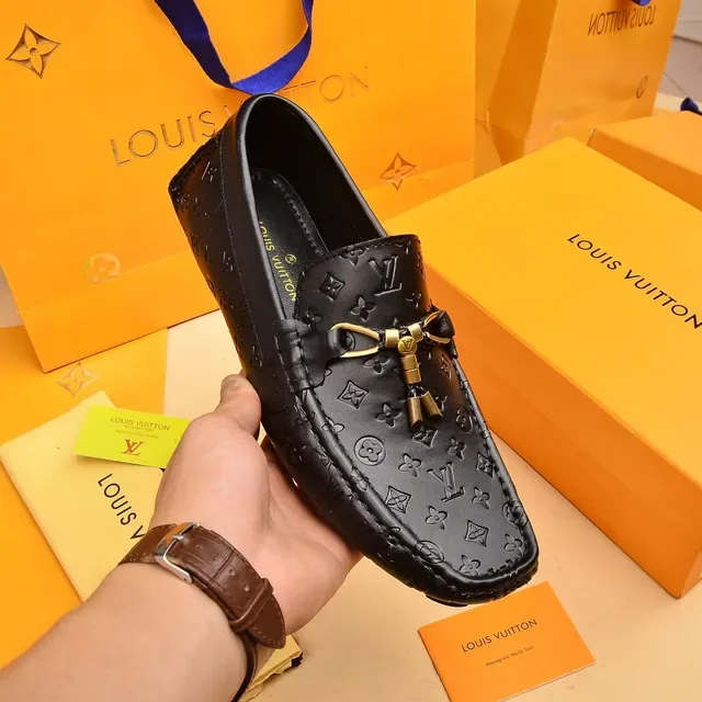 Louis Vuitton Black Gold Embossed Monogram Leather Buckle Hardware Loafer 6