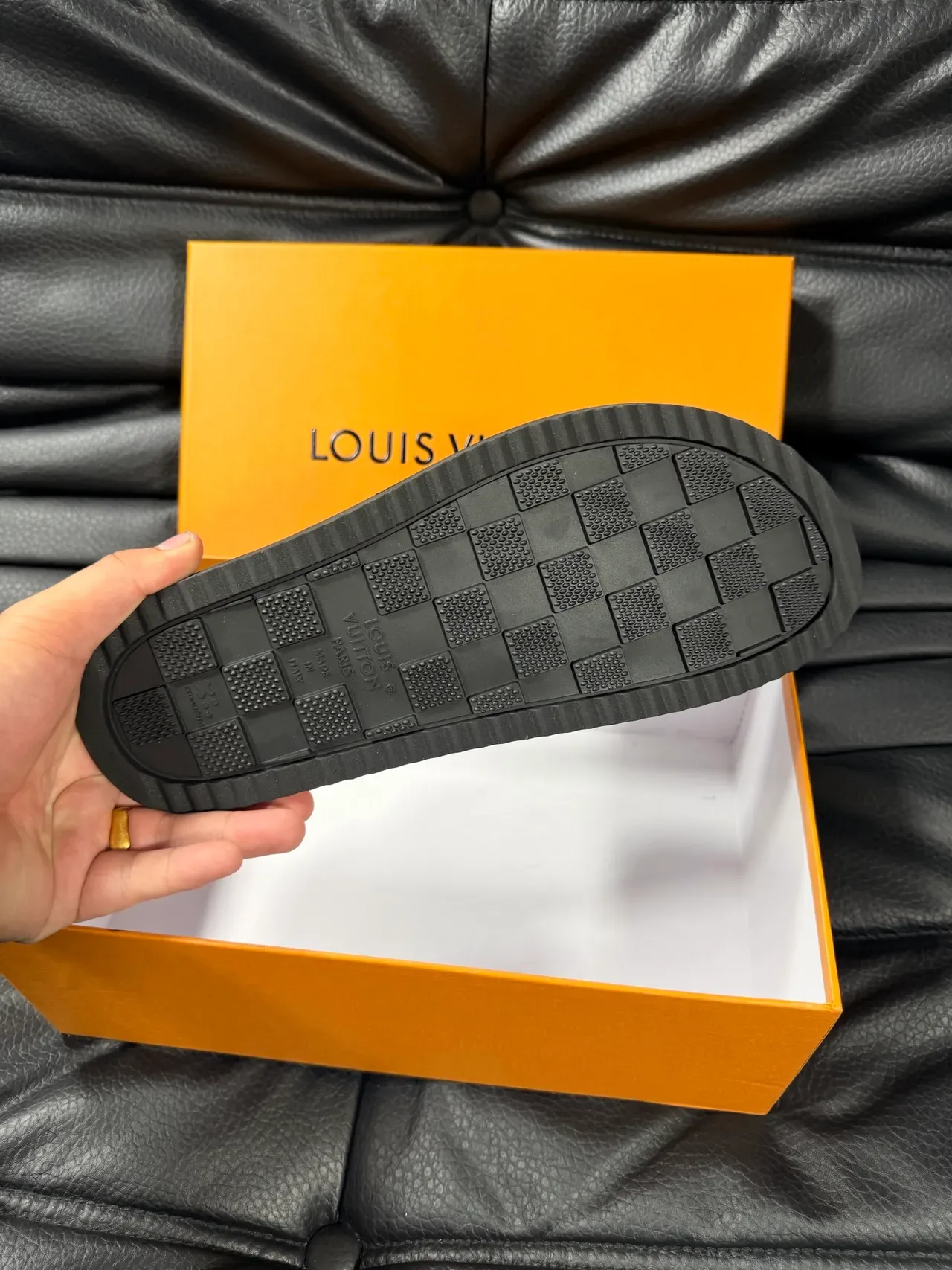 Louis Vuitton Black Gold Monogram-Printed Strap Molded Rubber Sole Slippers 2