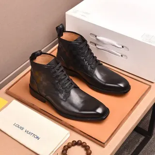Louis Vuitton Black Leather Checkered Panel Ankle Boots