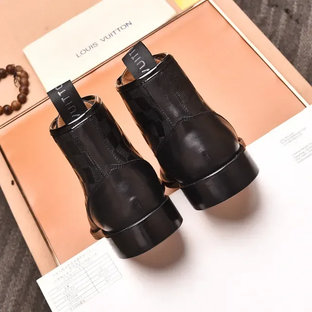 Louis Vuitton Black Leather Checkered Panel Ankle Boots 2