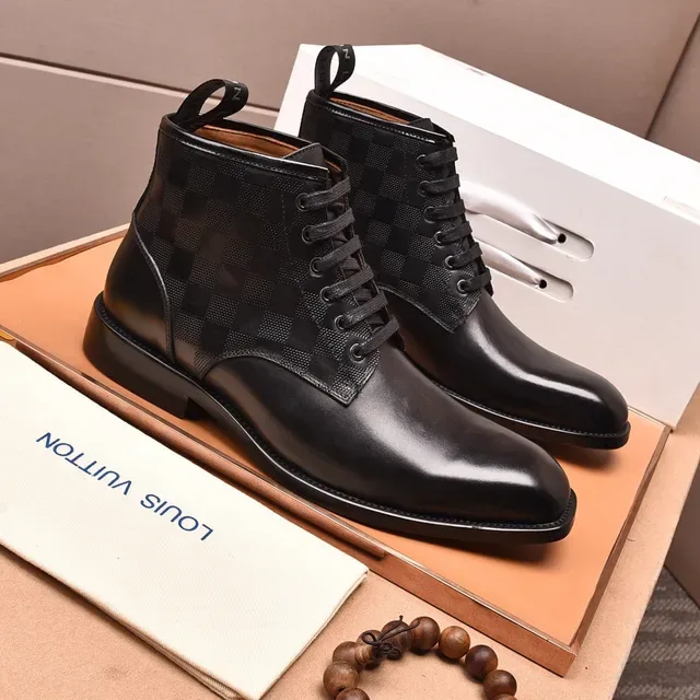 Louis Vuitton Black Leather Checkered Panel Ankle Boots 8