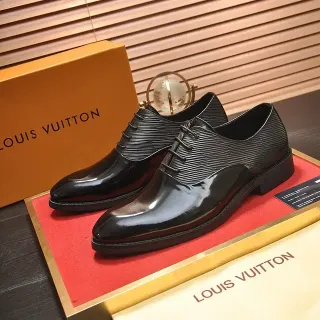 Louis Vuitton Black Patent Cap Toe Ribbed Oxford Shoes