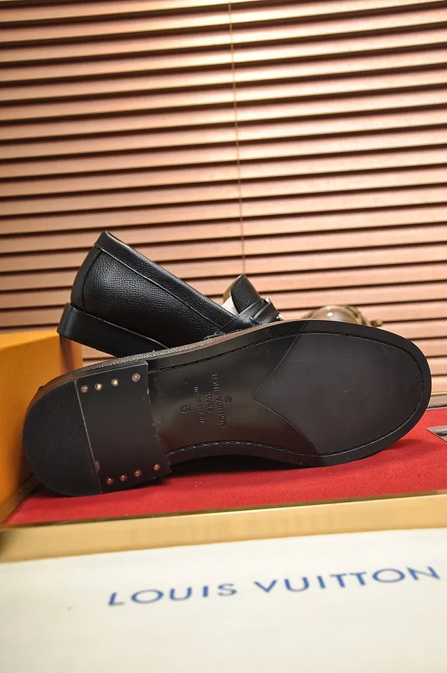 Louis Vuitton Black Pebbled Leather LV Buckle Loafers 3