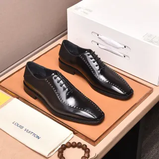 Louis Vuitton Black Polished Leather Square-Toe Oxford Shoes