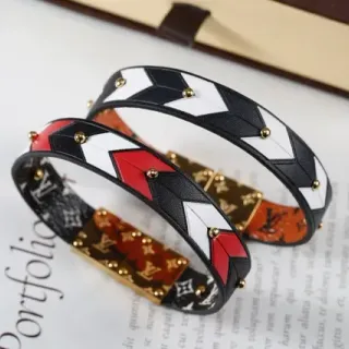 Louis Vuitton Black Red Geometric Color-Blocked Riveted Leather Bracelet