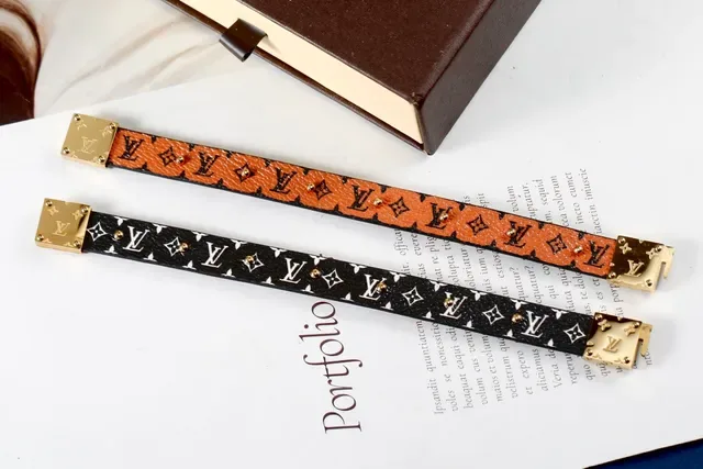 Louis Vuitton Black Red Geometric Color-Blocked Riveted Leather Bracelet 9