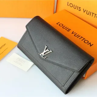 Louis Vuitton Black Silver Envelope Flap Pebbled Leather Long Wallet