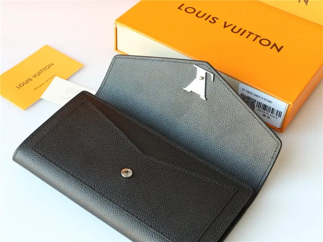 Louis Vuitton negro plata Envelope Flap Pebbled Leather Long Wallet 3