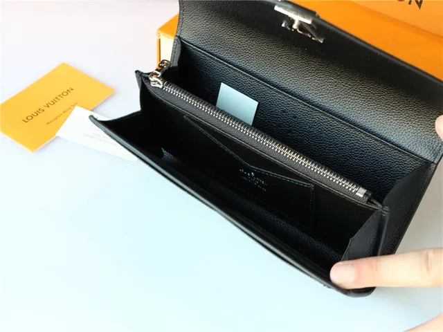 Louis Vuitton negro plata Envelope Flap Pebbled Leather Long Wallet 4