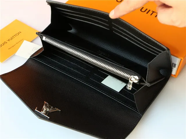 Louis Vuitton negro plata Envelope Flap Pebbled Leather Long Wallet 6