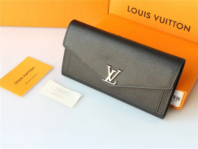 Louis Vuitton negro plata Envelope Flap Pebbled Leather Long Wallet 7