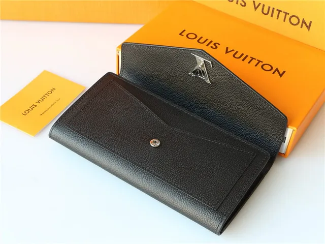 Louis Vuitton negro plata Envelope Flap Pebbled Leather Long Wallet 8