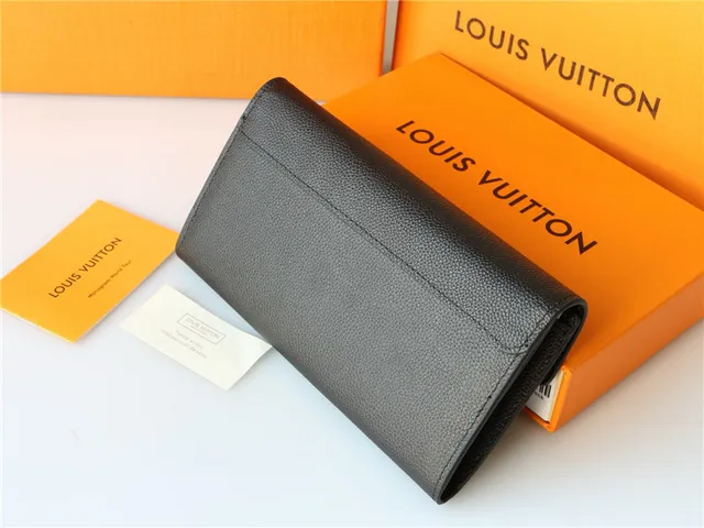 Louis Vuitton negro plata Envelope Flap Pebbled Leather Long Wallet 9