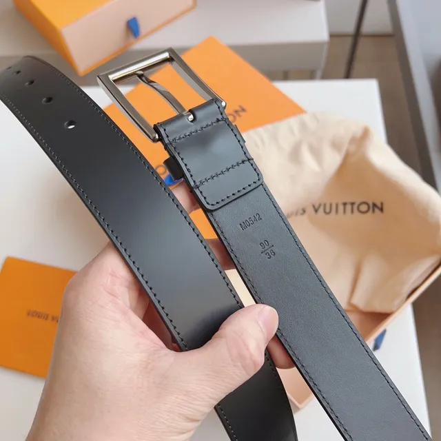 Louis Vuitton Black Silver Smooth Rectangular Buckle Leather Belt 7