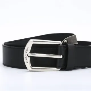 Louis Vuitton Black Silver Smooth Stitched Edge Detail Leather Belt