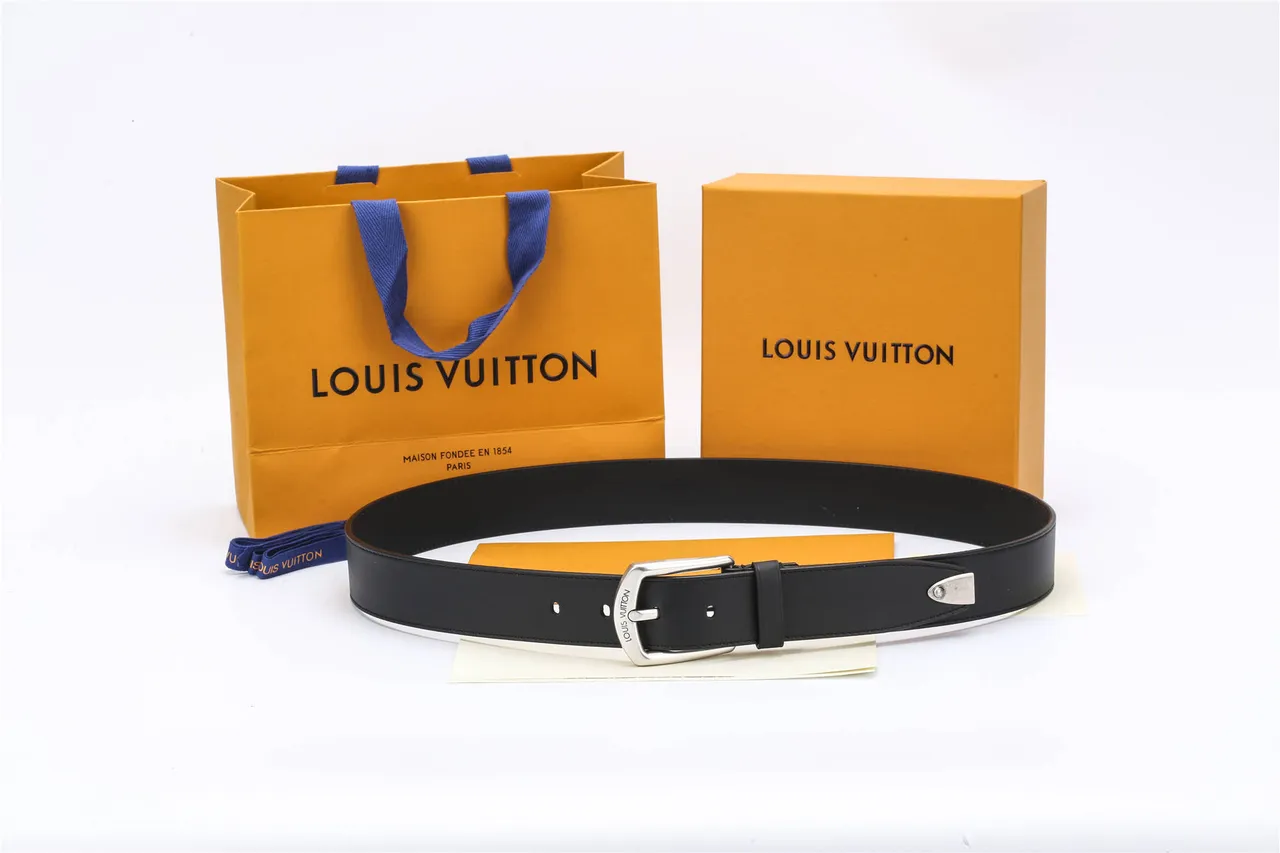 Louis Vuitton Black Silver Smooth Stitched Edge Detail Leather Belt 2
