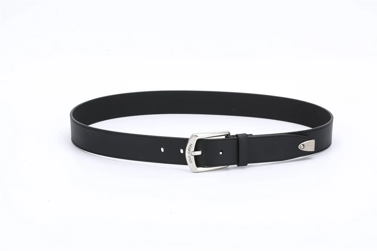 Louis Vuitton Black Silver Smooth Stitched Edge Detail Leather Belt 7