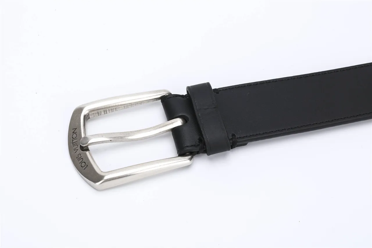 Louis Vuitton Black Silver Smooth Stitched Edge Detail Leather Belt 10