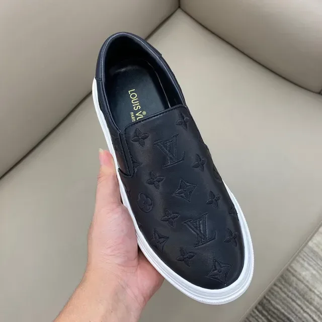 Louis Vuitton Black White Monogram-Embossed Leather Slip-On Loafer 4