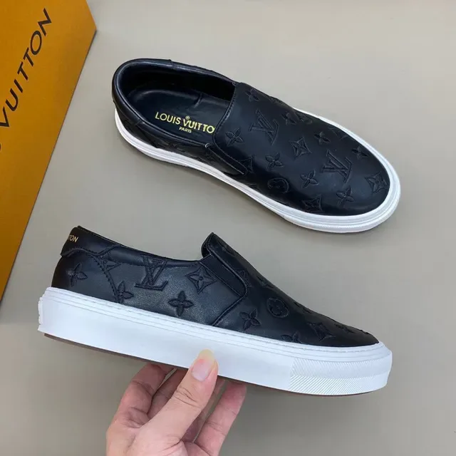 Louis Vuitton Black White Monogram-Embossed Leather Slip-On Loafer 6