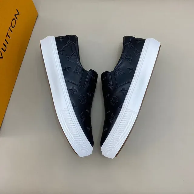 Louis Vuitton Black White Monogram-Embossed Leather Slip-On Loafer 7