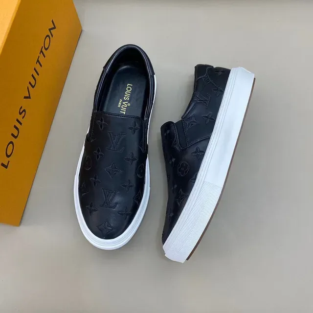 Louis Vuitton Black White Monogram-Embossed Leather Slip-On Loafer 8