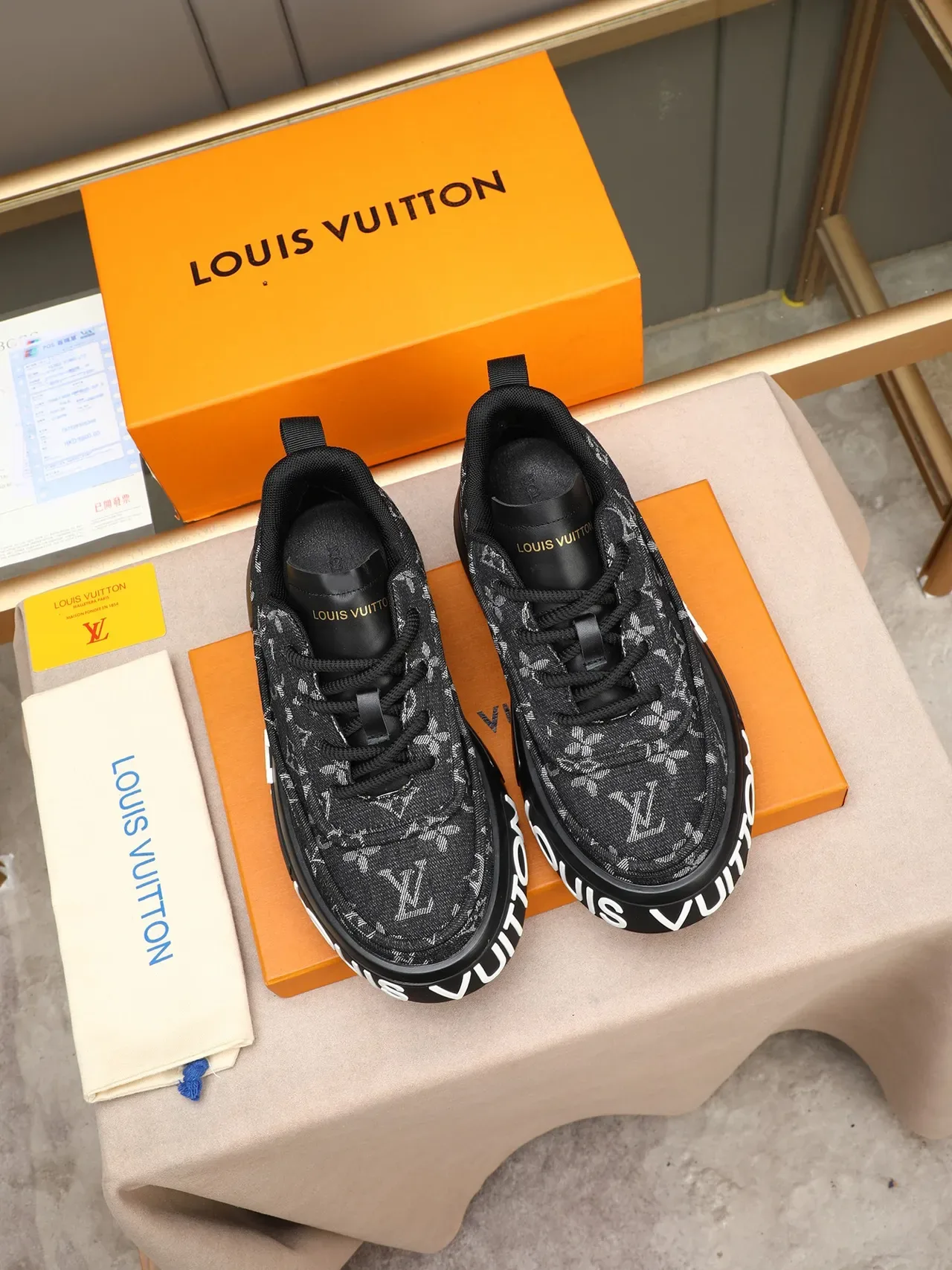Louis Vuitton Black White Monogrammed Textile Upper Oversized Platform Sole Chunky Sneakers 2