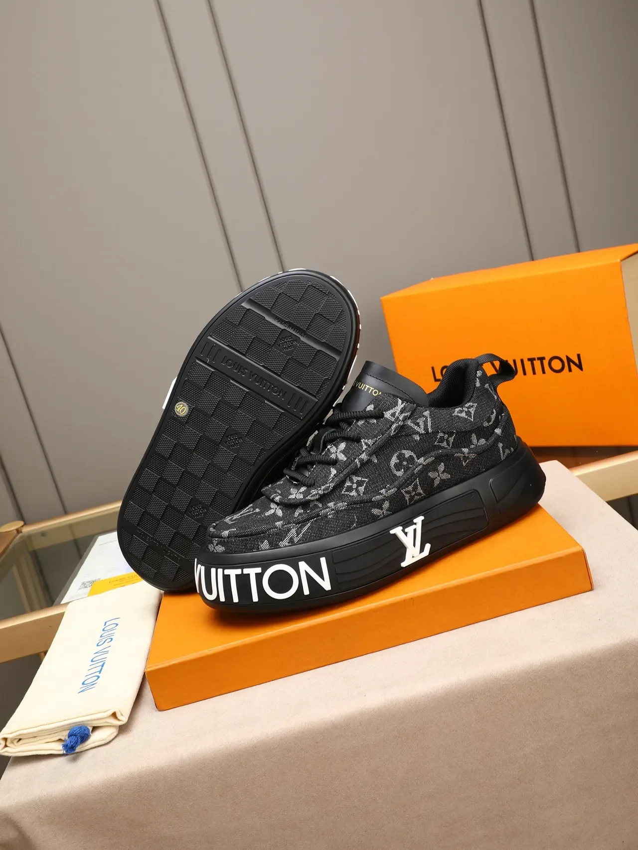 Louis Vuitton Black White Monogrammed Textile Upper Oversized Platform Sole Chunky Sneakers 4