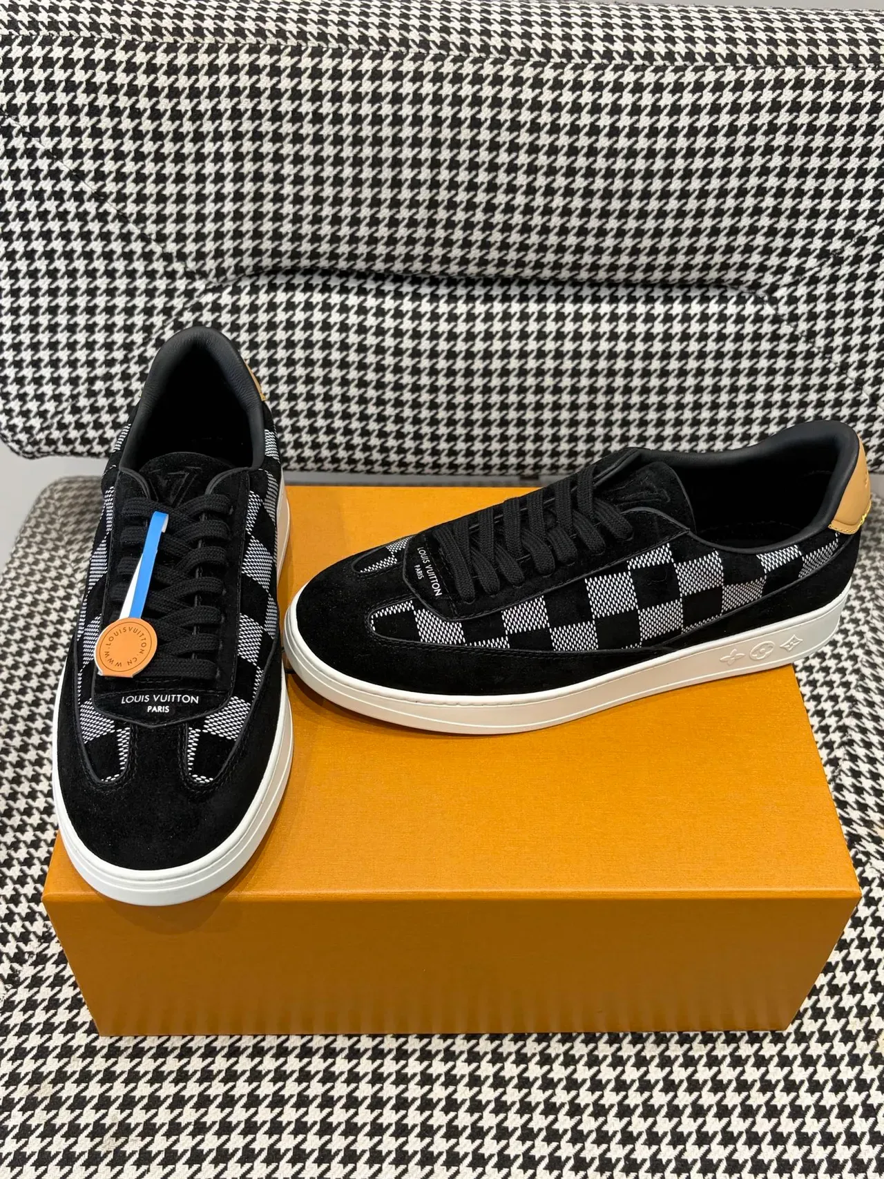 Louis Vuitton Black White Suede Upper Checkerboard Paneling Lifestyle Sneakers 5