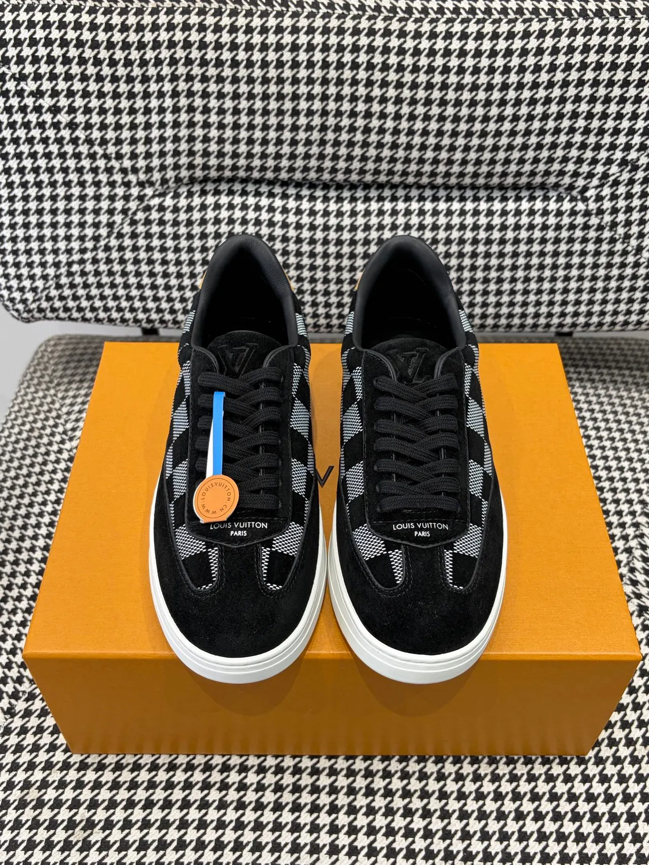 Louis Vuitton Black White Suede Upper Checkerboard Paneling Lifestyle Sneakers 4