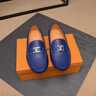 Louis Vuitton Blue Beige 粒面皮革 Moc-Toe 缝线 乐福鞋