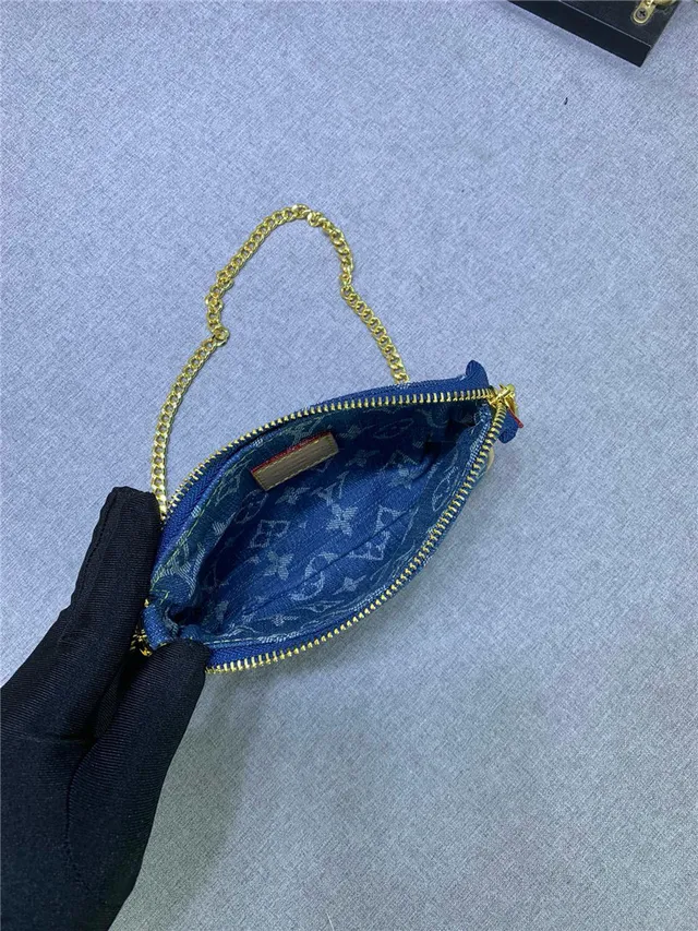 Louis Vuitton Blue Gold Denim Monogram Strap Chain Bag 2