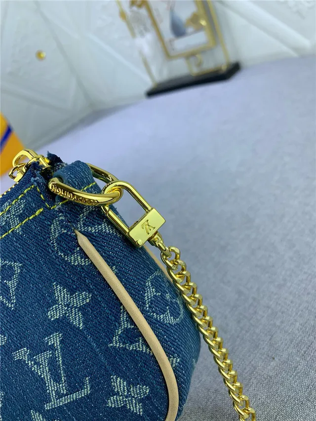 Louis Vuitton Blue Gold Denim Monogram Strap Chain Bag 4