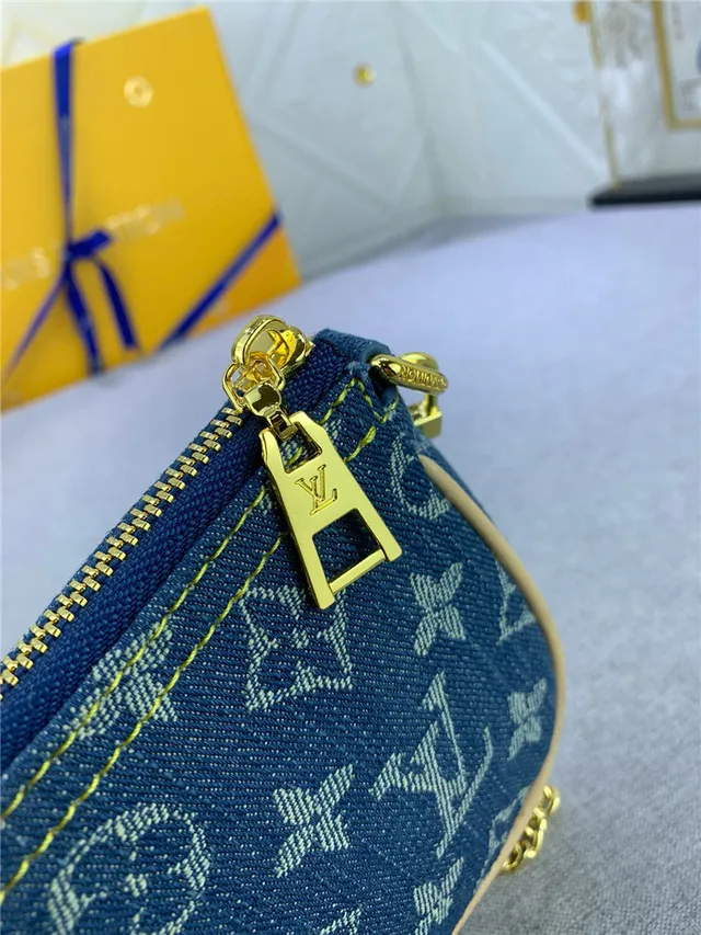 Louis Vuitton Blue Gold Denim Monogram Strap Chain Bag 5