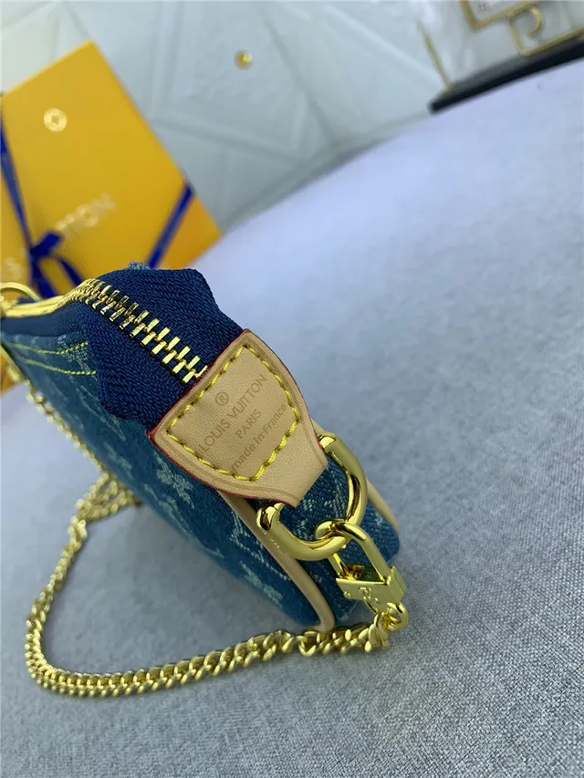 Louis Vuitton Blue Gold Denim Monogram Strap Chain Bag 6