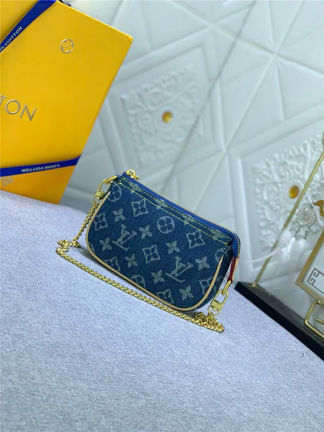 Louis Vuitton Blue Gold Denim Monogram Strap Chain Bag 9