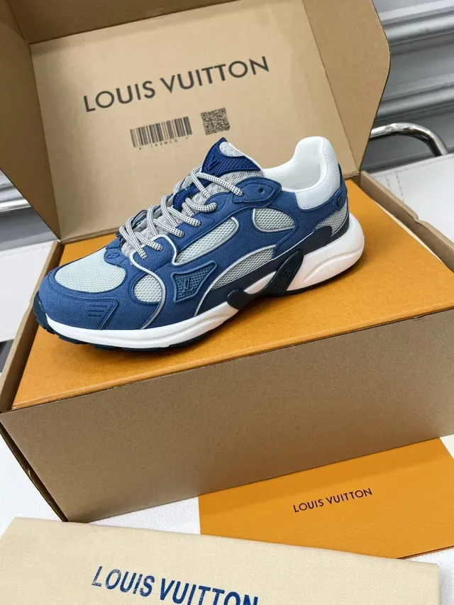 Louis Vuitton Blue Gray Layered Mesh And Suede Upper Sculpted White Midsole Lifestyle Sneakers 2