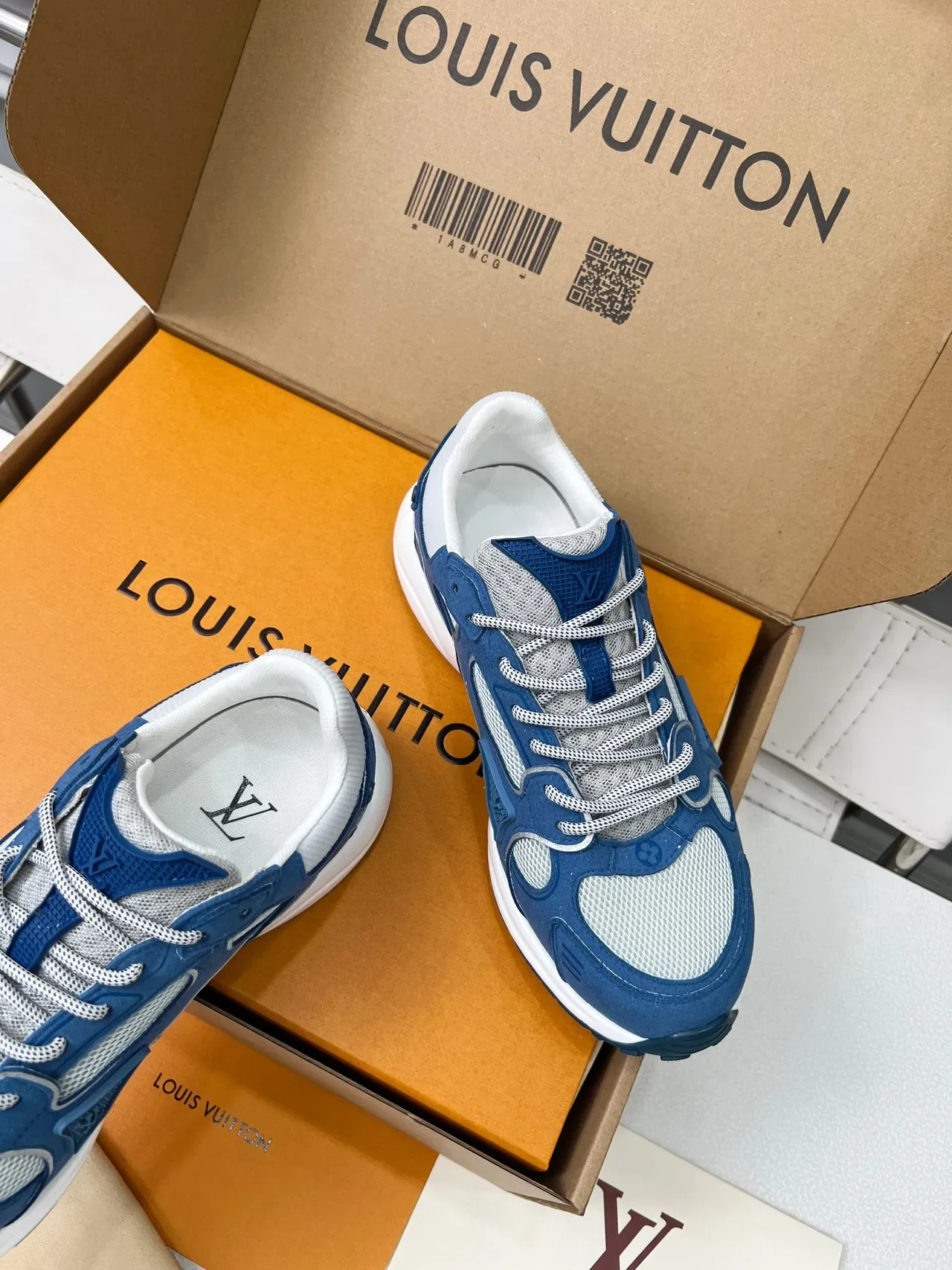 Louis Vuitton Blue Gray Layered Mesh And Suede Upper Sculpted White Midsole Lifestyle Sneakers 3