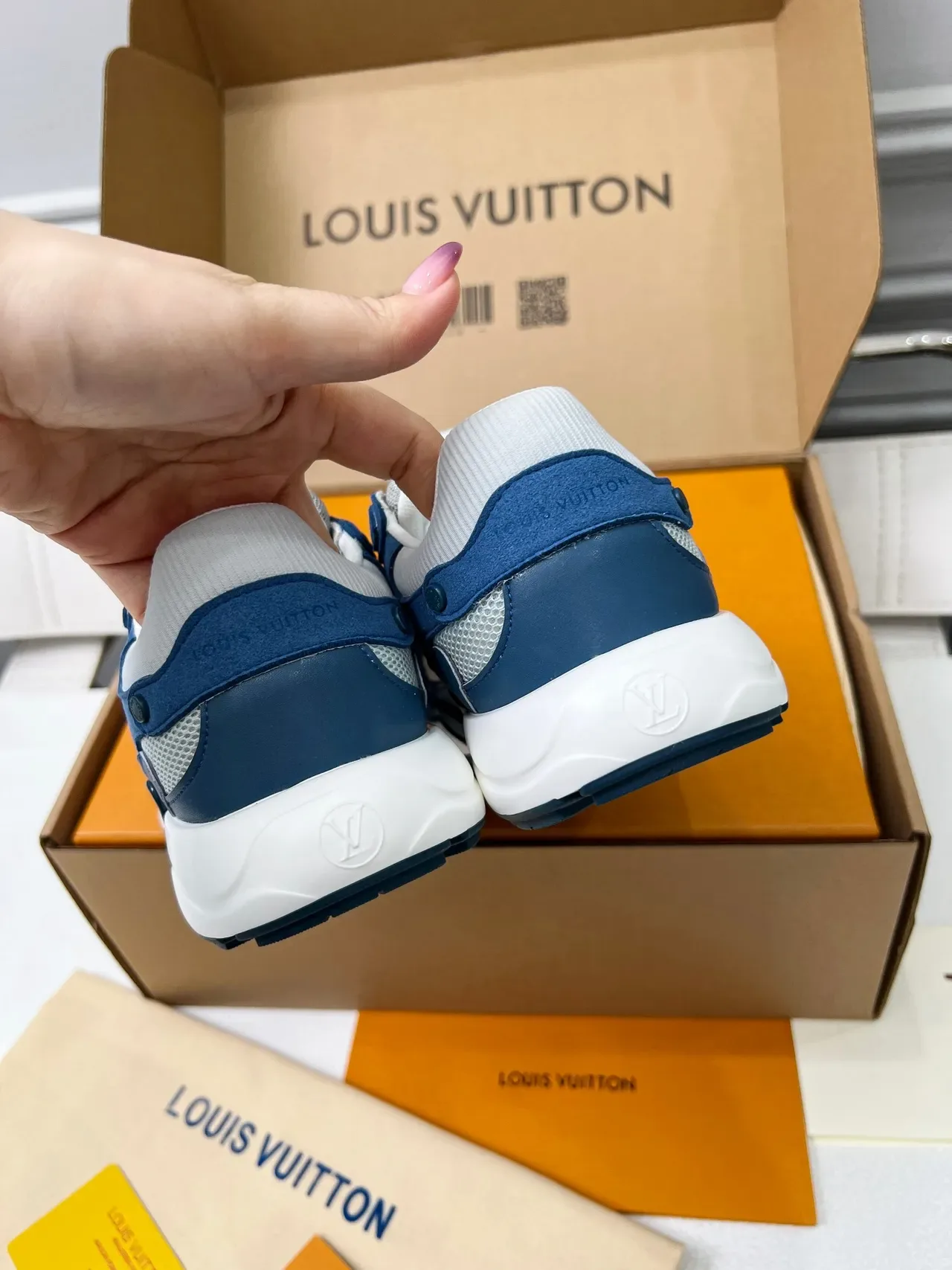 Louis Vuitton Blue Gray Layered Mesh And Suede Upper Sculpted White Midsole Lifestyle Sneakers 5