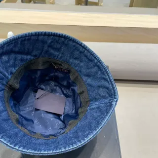 Louis Vuitton Blue Navy Denim Exterior Monogram-Lined Interior Bucket Hat