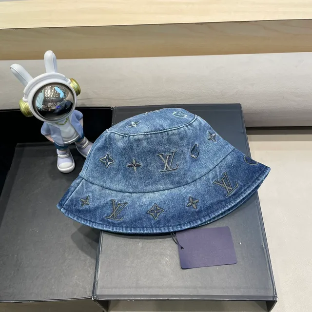 Louis Vuitton Blue Navy Denim Exterior Monogram-Lined Interior Bucket Hat 3