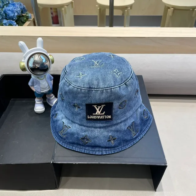 Louis Vuitton Blue Navy Denim Exterior Monogram-Lined Interior Bucket Hat 4