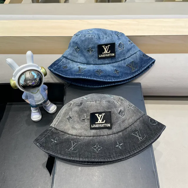 Louis Vuitton Blue Navy Denim Exterior Monogram-Lined Interior Bucket Hat 6