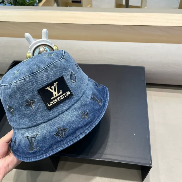 Louis Vuitton Blue Navy Denim Exterior Monogram-Lined Interior Bucket Hat 7