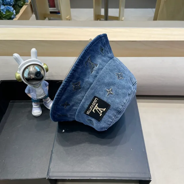 Louis Vuitton Blue Navy Denim Exterior Monogram-Lined Interior Bucket Hat 8