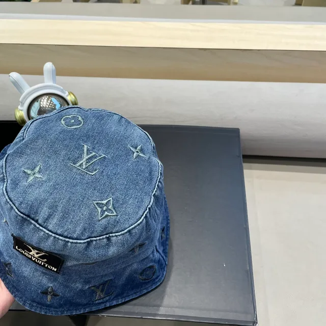 Louis Vuitton Blue Navy Denim Exterior Monogram-Lined Interior Bucket Hat 9